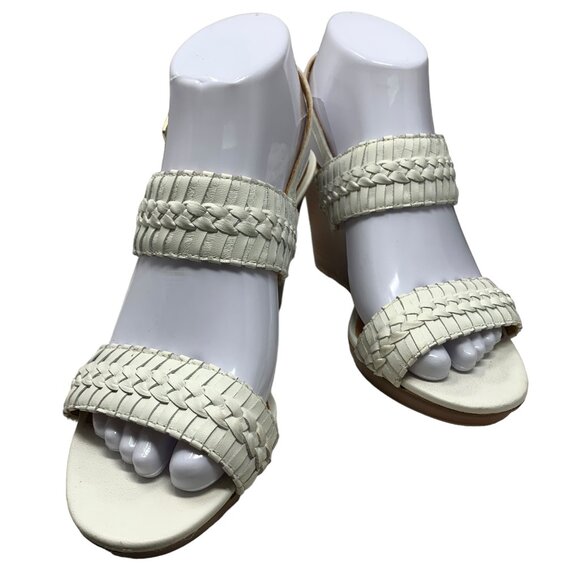 Jack Rogers Tinsely White Leather Whipstitch‎ High Wedge Sandals - Picture 6 of 12